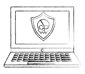 Wall Mural - cyber security shield protection laptop computer technology vector illustration  