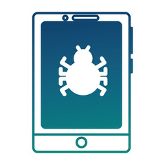 Sticker - cyber security smartphone bug virus alert warning vector illustration   degraded color