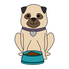 Sticker - cute dog breed with dish food character vector illustration design