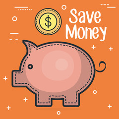 piggy save money with coins vector illustration design