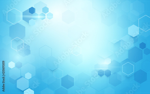 Abstract geometric hexagons shape. Science and medicine concept on soft blue ...