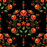 Polish folk pattern vector. Floral ethnic ornament. Slavic eastern european print. Seamless flower design for bohemian pillow case, boho blanket, gypsy rug, embroidery scarf, interior textile fabric.