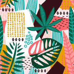 Abstract seamless pattern with tropical leaves.