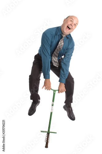 man on pogo stick