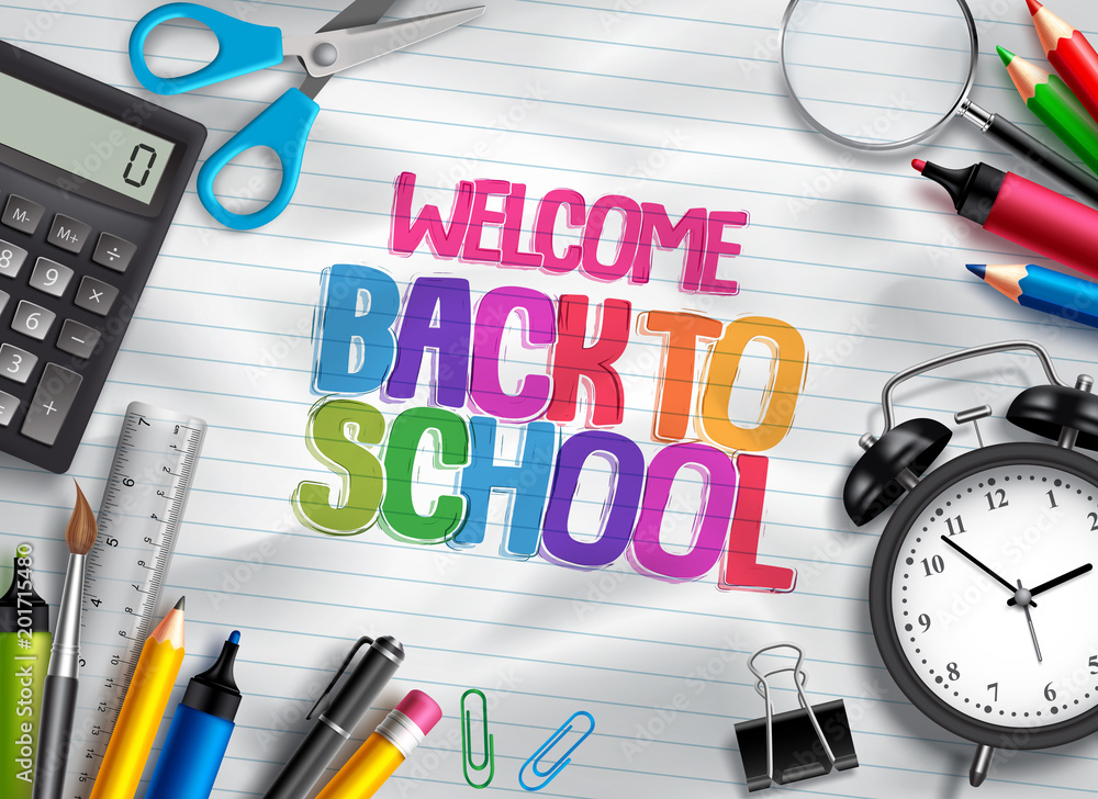Welcome back to school vector design template with school supplies ...