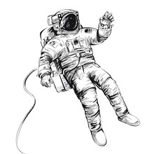 Cosmonaut Or Astronaut In Spacesuit. Vector Illustration Isolated On White.