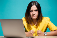 Angry Woman When She Look At Laptop