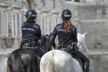 Two Police Women From Spain Mounted On Horseback.
