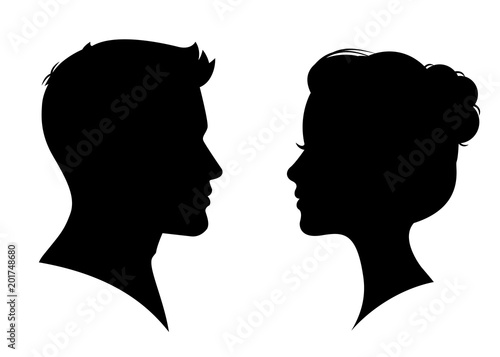 Man and woman silhouette face to face – vector Poster Mural XXL