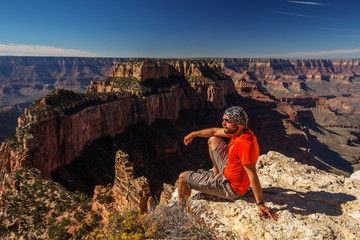 A hiker in the Grand Canyon National Park, North Rim, Arizona, USA