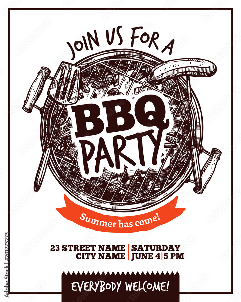 Bbq Barbecue Party Poster Stock Vector | Adobe Stock