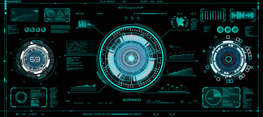 Wall Mural - Futuristic concept HUD, GUI style. Screen ( Dashboard, Futuristic Circle, Space Elements, Infographics) Vector Elements Set for HUD Sci Fi Interfaces. Hi tech future design. Sky fi for VR and App. 