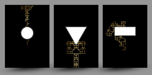 Fototapete - set of banners with gold texture abstract decoration on the black background.