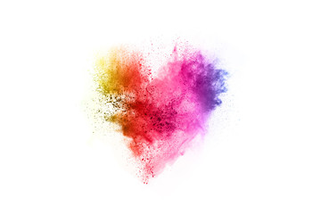 Wall Mural - abstract powder splatted background. Colorful powder explosion on white background. Colored cloud. Colorful dust explode. Paint Holi.