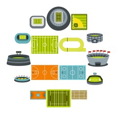 sport stadium icons set in flat style. sport fields set vector illustration