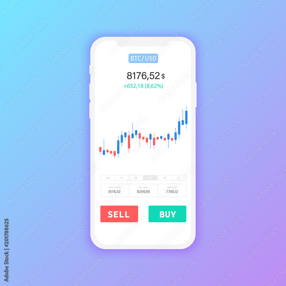 Bitcoin Exchange. Cryptocurrency Technology. Smartphone Clean Mobile UI  Design Concept. Trendy Mobile Banking. Financial analytics. Trading  Business Application Template. Vector illustration. Stock Vector | Adobe  Stock