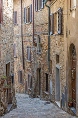 Fototapete - Medieval town of Tuscany, Old street, Italy