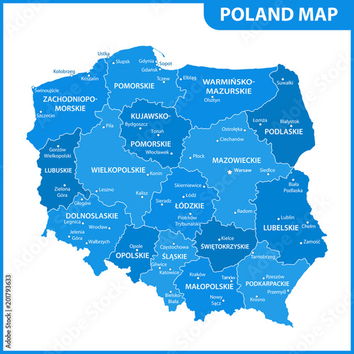 Dekoracja na wymiar  szczegolowa-mapa-polski-z-regionami-lub-stanami-i-miastami-stolicami-dzial-administracyjny