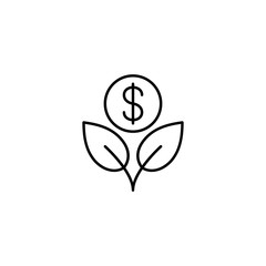 money tree growth line black vector icon