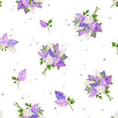 Wall Mural - Vector seamless pattern with lilac flowers on a white background.