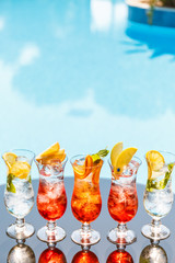 Wall Mural - Craft cocktails near the pool. Vacation, summer, holiday, luxury resort concept