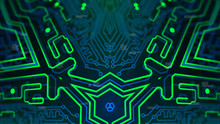 Dark Green Color Light Abstract Technology Background For Computer Graphic Website Internet And Business Circuit. Illustration Infographics Motion Move Blur Neon Pixel