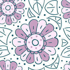 Wall Mural - seamless pattern with chamomile, camomile naive style. flowers stylized on white background. simple 