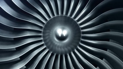 Wall Mural - 3d rendering jet engine, close-up view jet engine blades. 4k animation