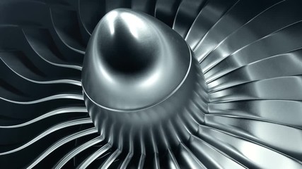 Wall Mural - 3d rendering jet engine, close-up view jet engine blades. 4k animation