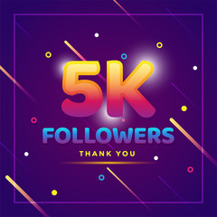 Wall Mural - 5k or 5000 followers thank you colorful background and glitters. Illustration for Social Network friends, followers, Web user Thank you celebrate of subscribers or followers and likes
