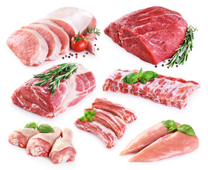 Canvas Print - Collection of meat. Beef, pork, chicken. Different parts of meat.