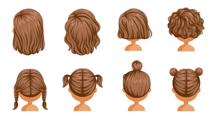 Wall Mural - little girl hair rear view set. hair of a little girl. beautiful hairstyle. child modern fashion for