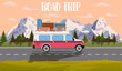 Vector flat web banner on the theme of Road trip,