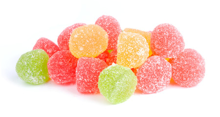 Colored tasty jelly sweet sugar candies isolated on white background