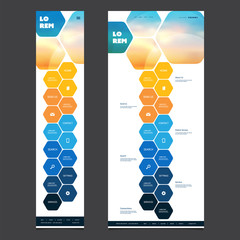 Wall Mural - one page website design template with blurred sunset image header, hexagonal pattern - desktop and m