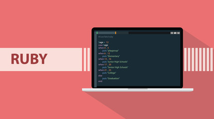 Wall Mural - ruby programming language with laptop and real code script sample