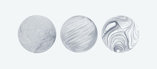 Set Of Spheres With Engraved Texture.
