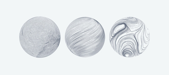 Wall Mural - Set of spheres with engraved texture.