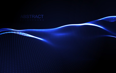 Wall Mural - 3D illuminated abstract digital wave of glowing particles.