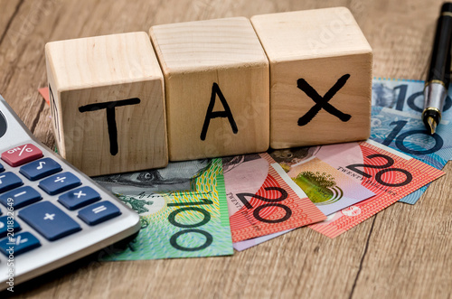 Wooden Cubes With Text Tax Australian Dollar Pen And Calculator Wooden Cubes With Text Tax Australian Dollar Pen And Calculator