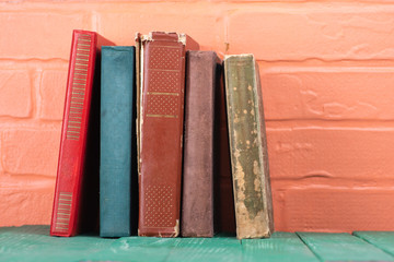 Wall Mural - Books on the background of a brick wall