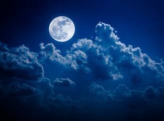 Wall Mural - night sky with bright full moon and cloudy, serenity nature background.