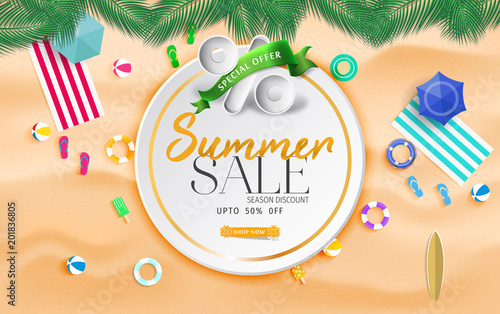 Summer Sale Banner Background Vector Top View Summer Background