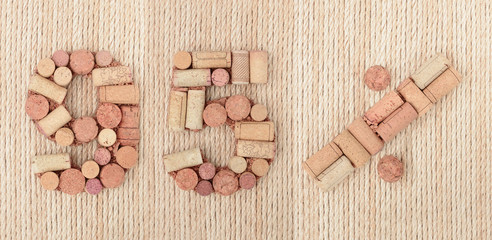 Wall Mural - Number ninety five 95 %  percent made of wine corks on sea twine background. Sale Banner