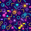 © James Thew - A glowing neon retro 1980s seamless pattern design. Vector illustration.