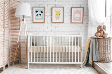 Canvas Print - Modern baby room interior with crib