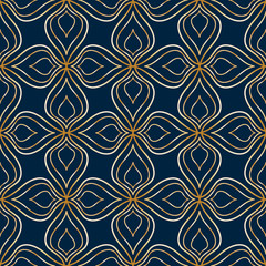 Canvas Print - Seamless abstract golden floral pattern on dark blue background