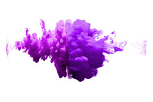 Violet And Purple Water Color Drop Joint Flow Together Splash Diffuse On White Background Isolated