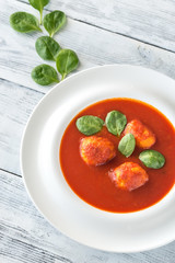 Wall Mural - Portion of tomato soup with meatballs