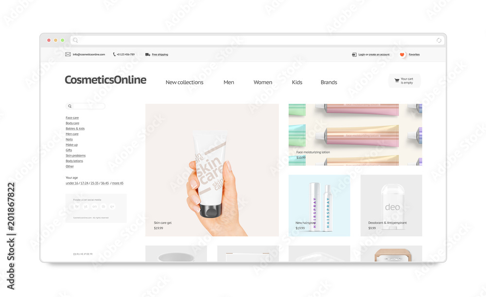 Cosmetics webstore site template mock up isolated, 3d illustration ...